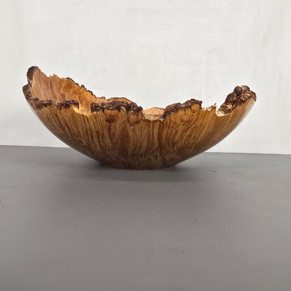 Hand Turned Maple Burl Wood Live Edge Decorative Bowl Signed Artisan Centerpiece - Picture 10 of 11